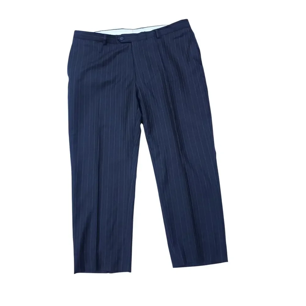 Hart Schaffner Marx 2pc Suit Blue Wool Pinstripe Jacket 48R 53x30.5 Pant 41x27